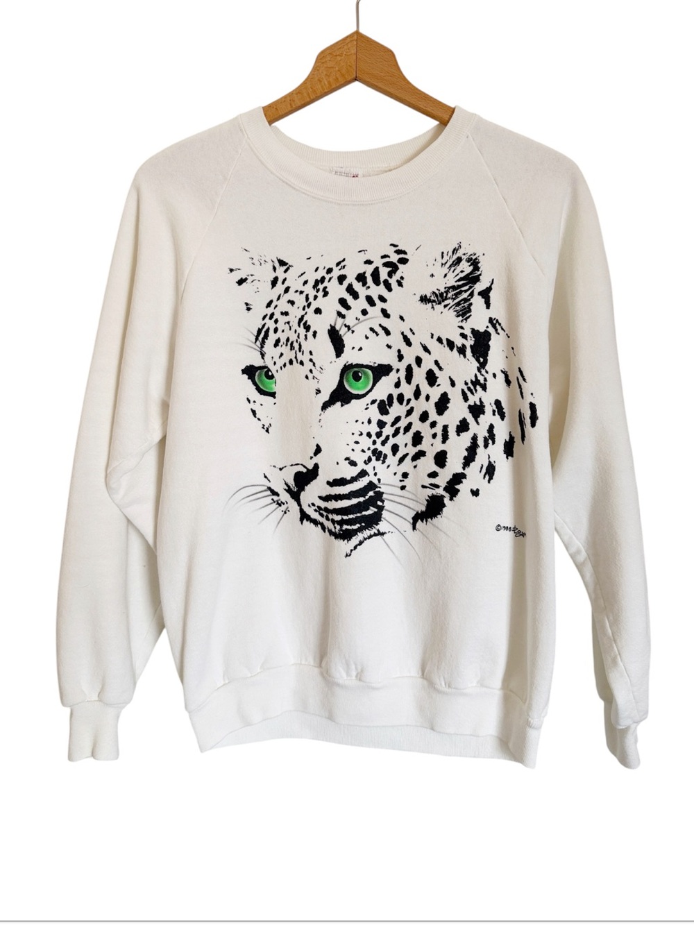 Vintage Jerzees White Jaguar Face Green Eyes ‘88 Dloya Crewneck Sweatshirt sz L